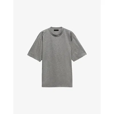 Prada Mens Grey Logo-embroidered Crewneck Cotton-jersey T-shirt Xl