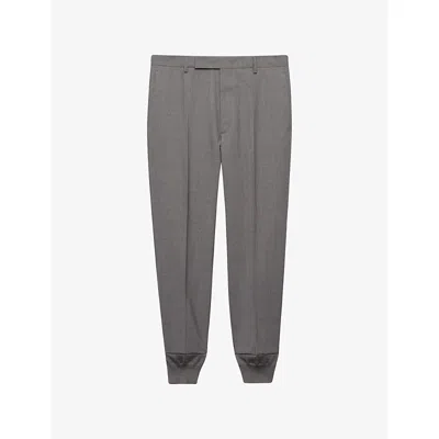 Prada Mens Grey Logo-embroidered Tapered-leg Wool Jogging Bottoms