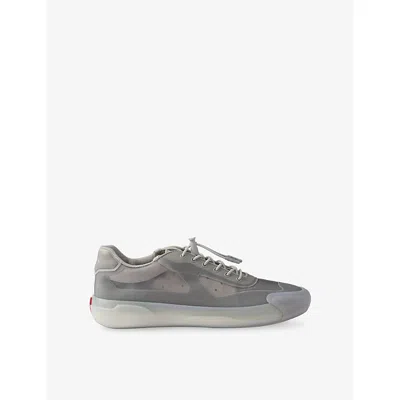 Prada Mens Grey Technical Logo Woven Trainers Eur 40.5 / 6.5 Uk In Gray