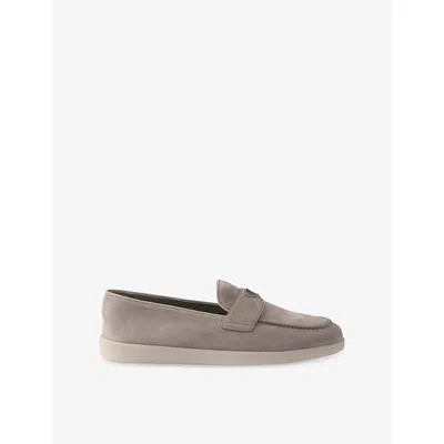 PRADA MENS GREY TRIANGLE-PLAQUE SUEDE LOAFERS EUR 41.5 / 7.5 UK