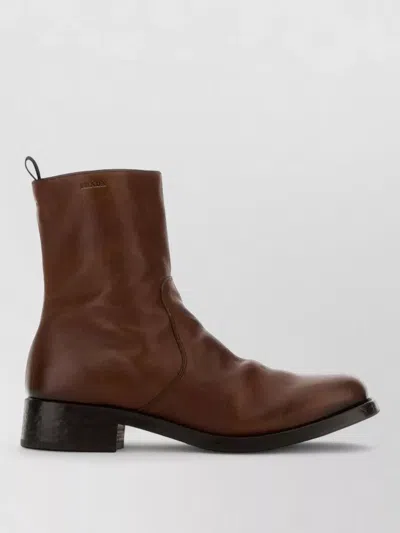 Prada Mens Leather Boots Round Toe Design In Brown
