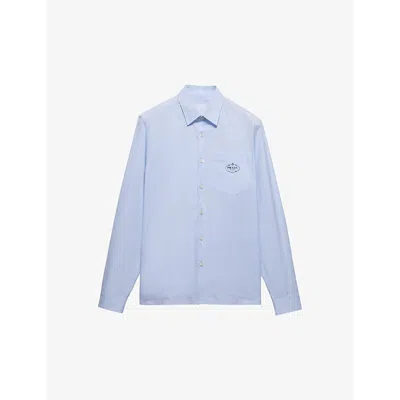 Prada Mens Light Blue Brand-embroidery Regular-fit Cotton Shirt In Light Blue