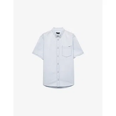 Prada Mens Light Blue Brand-embroidered Chest-pocket Cotton-chambray Shirt