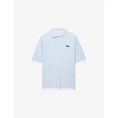 Prada Mens Light Blue Layered-effect Boxy-fit Cotton Polo Shirt Xl