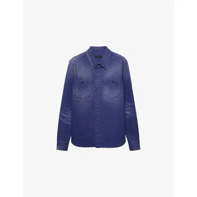 Prada Mens Light Blue Logo-embellished Cotton-twill Shirt