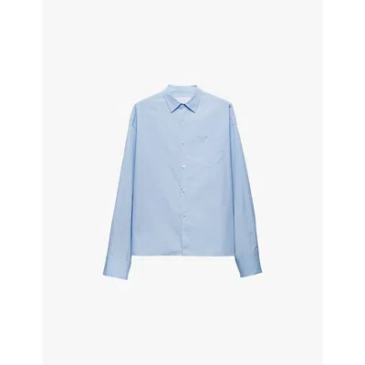 Prada Mens Light Blue Long-sleeved Chest-pocket Cotton Shirt