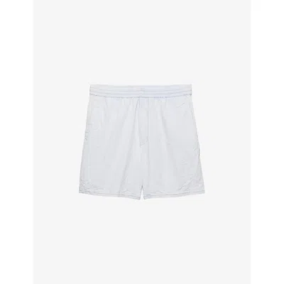 Prada Mens Light Blue Mid-rise Chambray Cotton Bermuda Shorts Xl In White