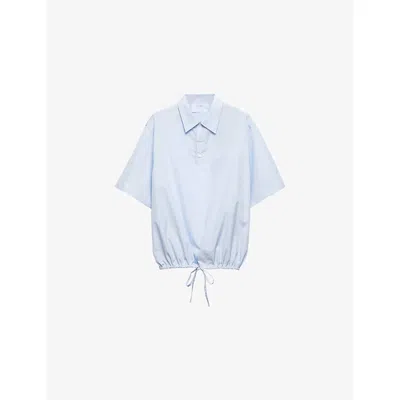 Prada Mens Light Blue Short-sleeve Logo-embroidered Cotton Shirt Xl