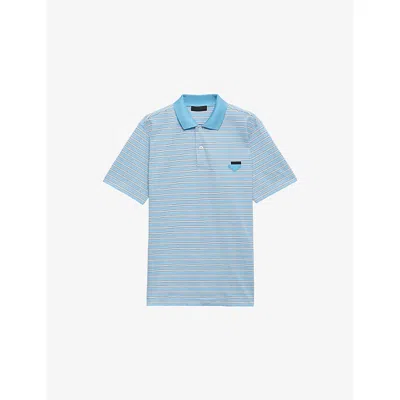 Prada Mens Light Blue Striped Logo-embroidered Cotton Polo Shirt Xl