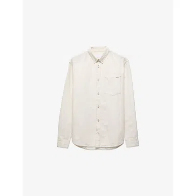 Prada Mens Neutral Chambray Cotton-linen Shirt