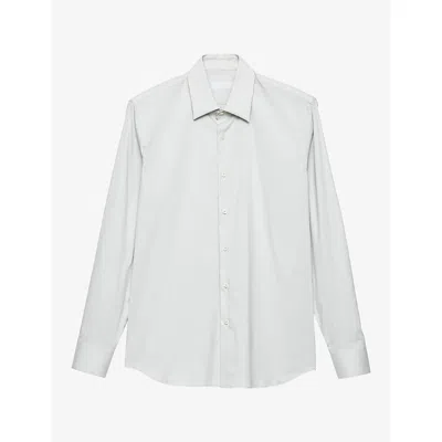 Prada Mens Neutral Collared Slim-fit Cotton-blend Shirt