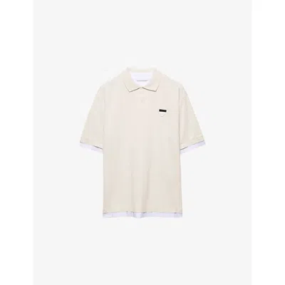 Prada Mens Neutral Layered-effect Boxy-fit Cotton Polo Shirt