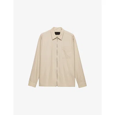 Prada Mens Neutral Loose-fit Zip-up Cotton Shirt