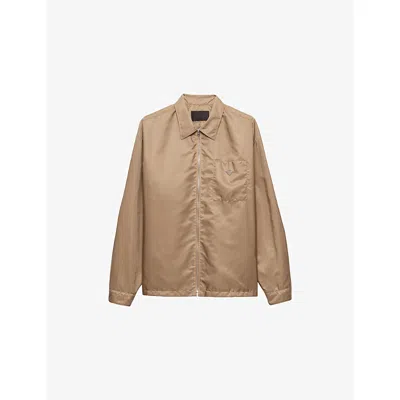 Prada Mens Neutral Re-nylon Zipped Woven Shirt In Brown