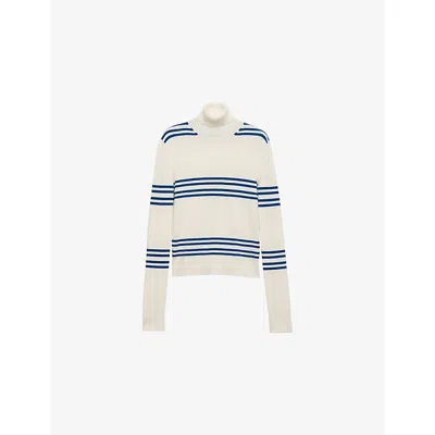 Prada Mens Neutral Stripe-print Turtleneck Wool Jumper In White