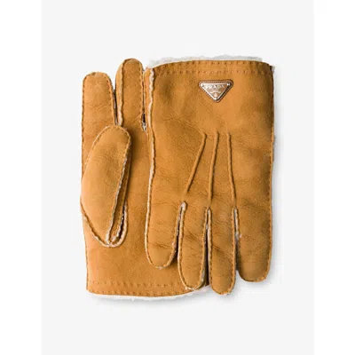 PRADA MENS PRADA TRIANGLE-LOGO SUEDE GLOVES