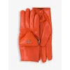 Prada Mens Orange Pouch-embellished Leather Gloves