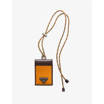 Prada Mens Orange Re Nylon And Leather Card Holder