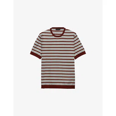 Prada Mens Orange Striped Knitted Cotton Jumper