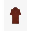 Prada Ribbed Knit Cotton Polo Shirt In Brown