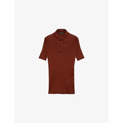 Prada Mens Orange Triangle-logo Slim-fit Cotton Knit Polo Shirt