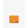 Prada Mens Orange Triangle-plaque Leather Card Holder In Orange
