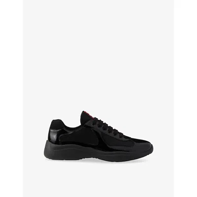 Prada Men's America's Cup Patent Leather Patchwork Sneakers In Black Black