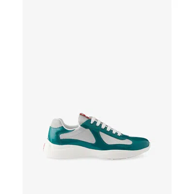 PRADA MENS LIGHT BLUE AMERICA'S CUP PATENT-LEATHER LOW-TOP TRAINERS EUR 44.5 / 10.5 UK