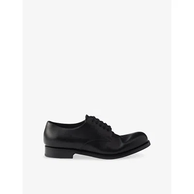 Prada Laced Leather Derby Shoes In Black