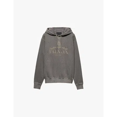 Prada Mens  Brand-appliqué Boxy-fit Cotton-jersey Hoody In Grey