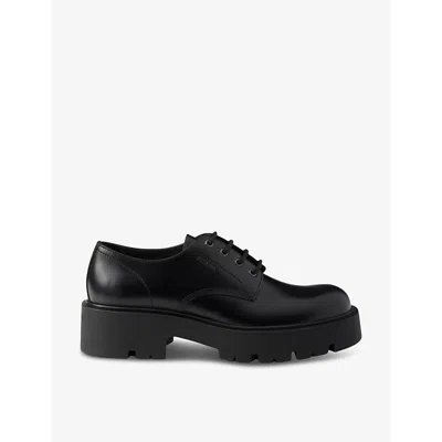 Prada Brushed Leather Derby Shoes In Schwarz