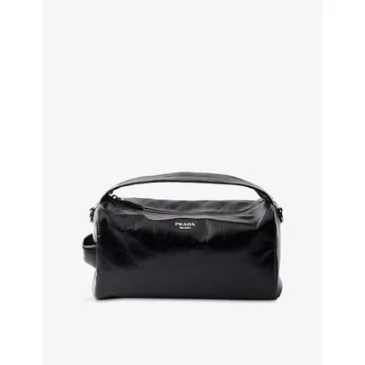 Prada Mens Black Brand-embossed Leather Top-handle Bag