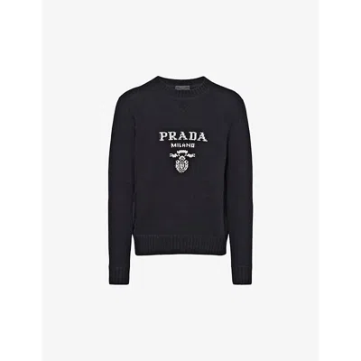 Prada Wool And Cashmere Crew-neck Sweater In Black