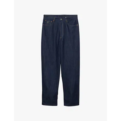 Prada Mens Blue Brand-patch Wide-leg Mid-rise Jeans
