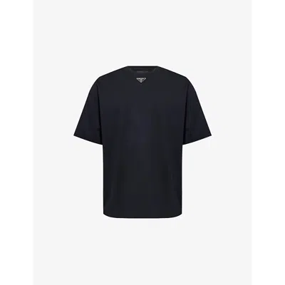 Prada Mens Nero Brand-plaque Crewneck Cotton-jersey T-shirt In Nero