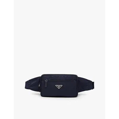 Prada Mens Blue Brand-plaque Re-nylon And Saffiano-leather Belt Bag