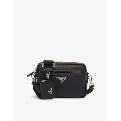 Prada Mens Black Brand-plaque Saffiano Leather Shoulder Bag