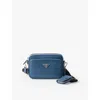 Prada Enamel Triangle Logo Attached Pouch Shoulder Bag In Blue