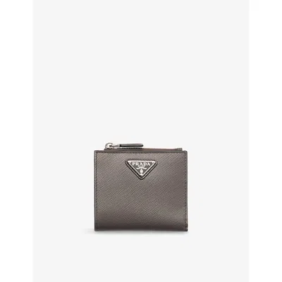 Prada Mens Grey Brand-plaque Small Saffiano Leather Wallet In Gray