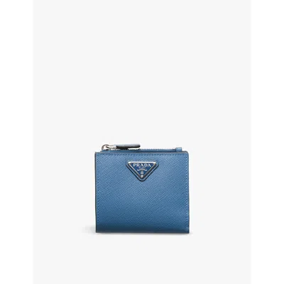 Prada Mens  Brand-plaque Small Saffiano Leather Wallet In Blue