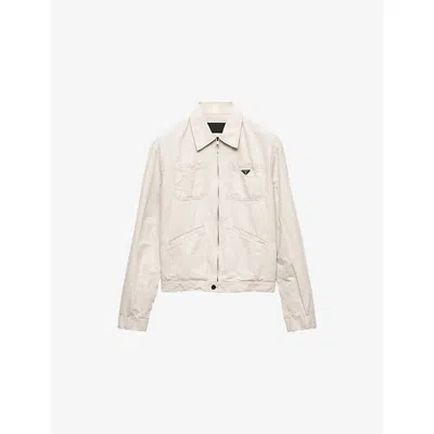 Prada Mens  Brand-plaque Washed Cotton And Linen-blend Jacket