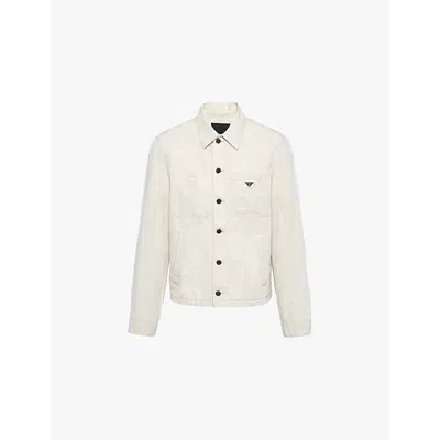 Prada Mens Neutral Branded-plaque Chest-pocket Cotton-blend Jacket