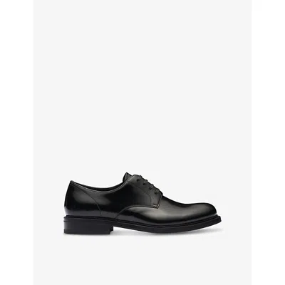 PRADA MENS BLACK BRUSHED LEATHER LACE-UP SHOES EUR 43.5 / 9.5 UK