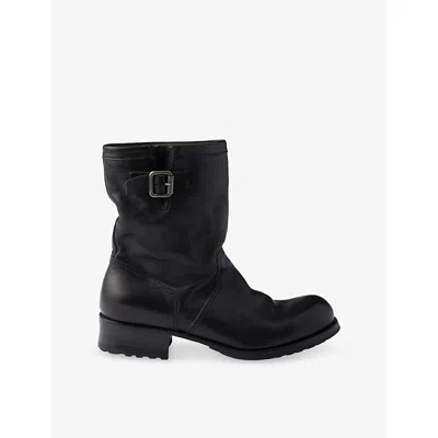 Prada Mens Black Buckle-detail Leather Mid-calf Boots Eur 44 / 10 Uk