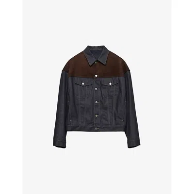 Prada Mens Blue Classic-fit Denim And Suede Blouson Jacket In Animal Print