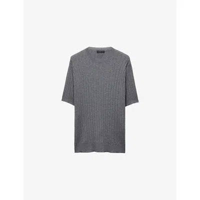 Prada Mens Grey Crewneck Short-sleeve Cashmere And Silk-blend Jumper In Gray