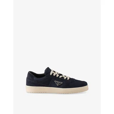 PRADA MENS BLUE DOWNTOWN RE-NYLON AND SUEDE LOW-TOP TRAINERS EUR 41 / 7 UK