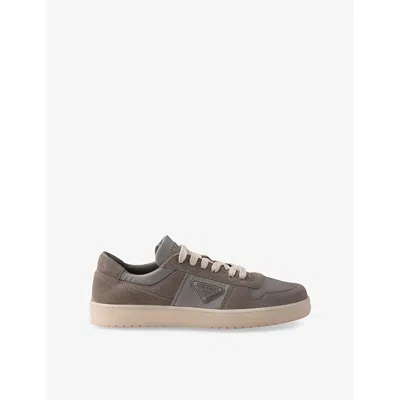 PRADA MENS GOLD/SILVER DOWNTOWN RE-NYLON AND SUEDE LOW-TOP TRAINERS EUR 45 / 11 UK