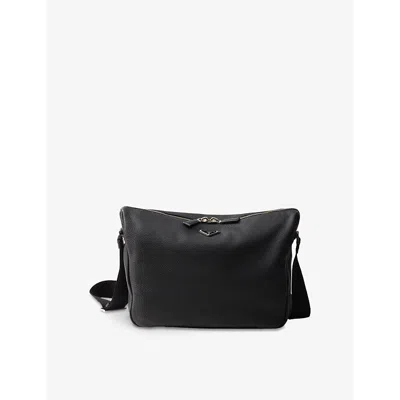 Prada Mens Black Enamelled-logo Leather Shoulder Bag