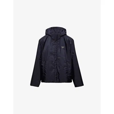 Prada Mens  Enamelled-logo Re-nylon Bomber Jacket In Blue